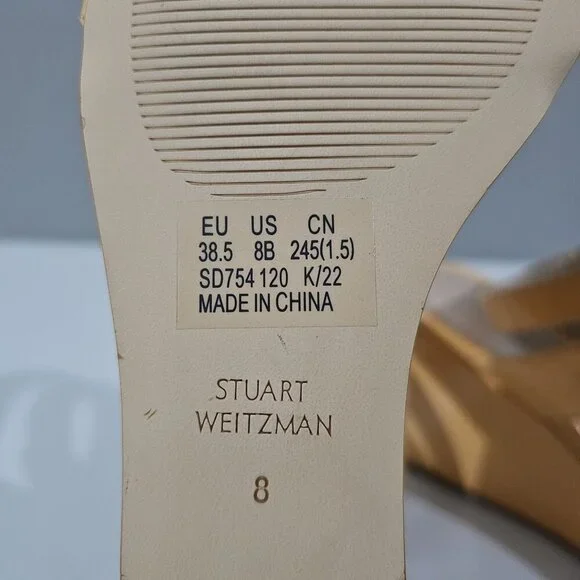 Stuart Weitzman Ave Strap 75 Wedge Sandal Womens 8 Mango Orange Leather NEW - Picture 11 of 12
